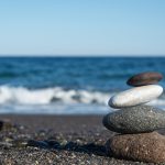 Balanced stones on the beach, close up